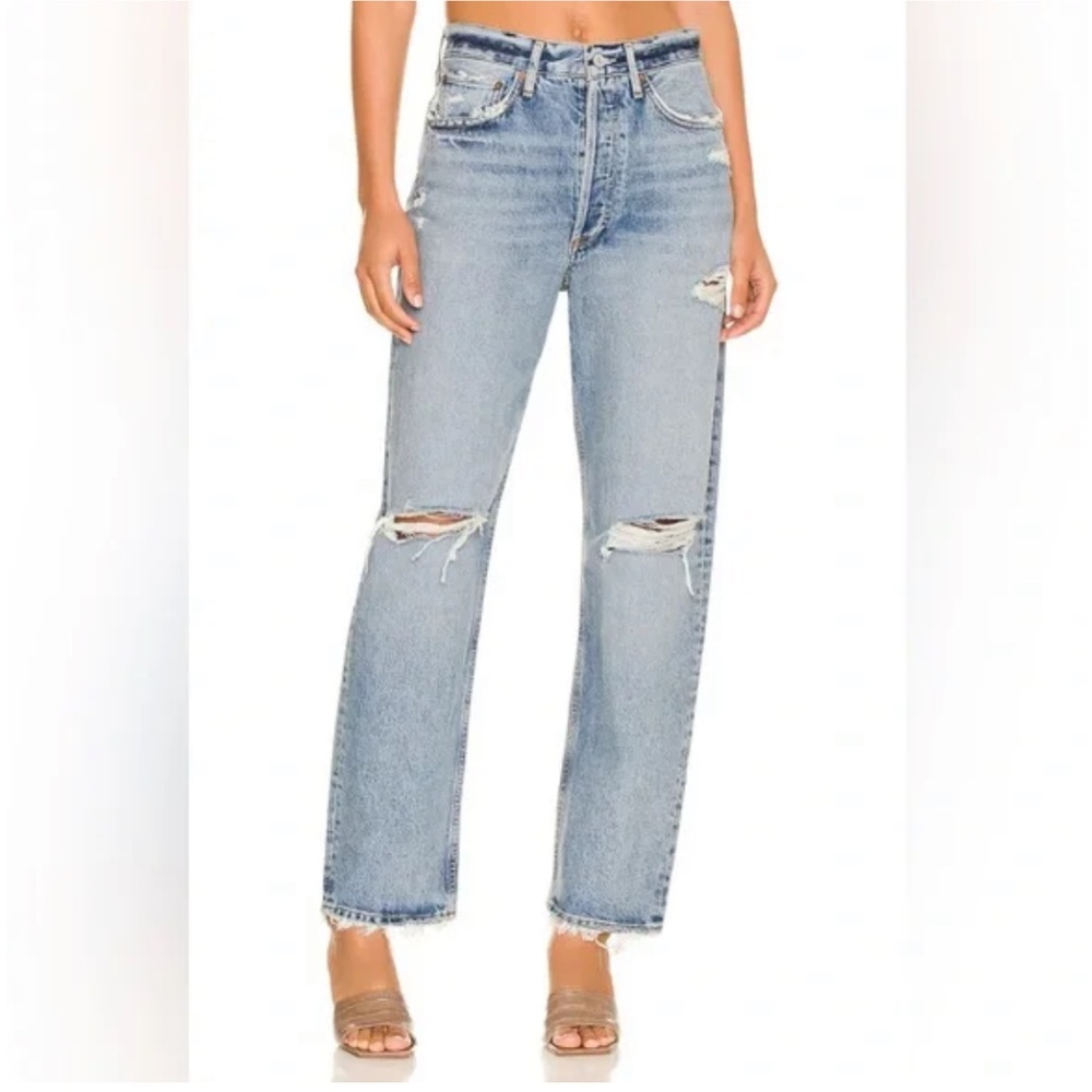 AGOLDE 90s mid rise loose distressed in Isolate straight leg 100% cotton